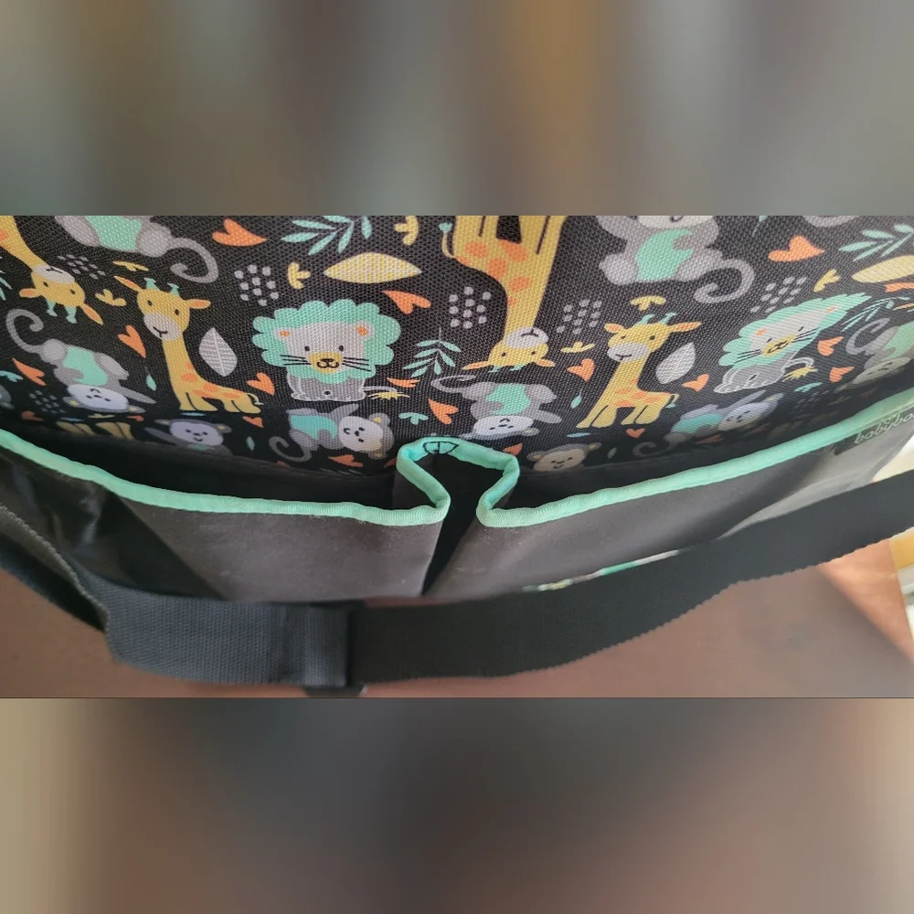 Babymel Black and Mint Jungle Print Crossbody Bag/Tote